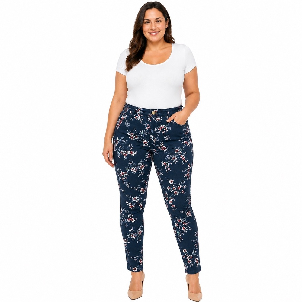 LC Lauren Conrad Womens Floral Twill Leggings Size 14 Navy Blue Pants NWT